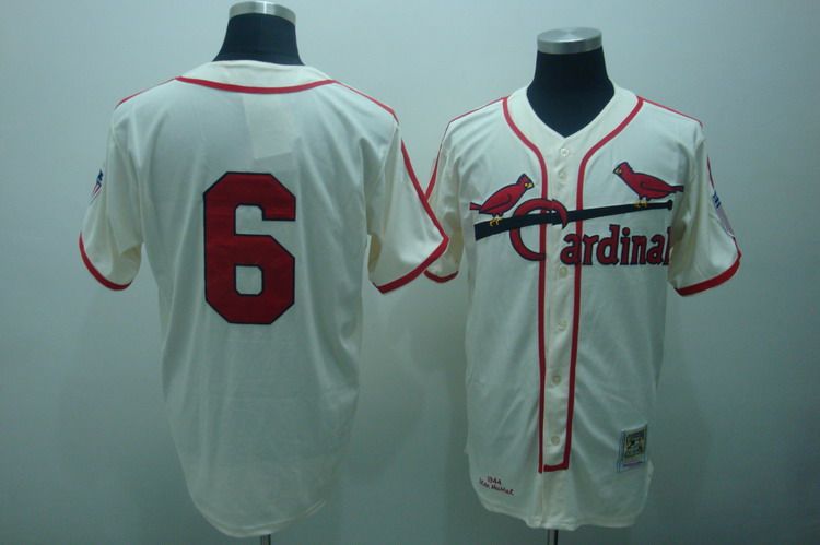 Mitchell And Ness Cardinals #6 Stan Musial Stitched Cream Throwback MLB Jersey - Click Image to Close